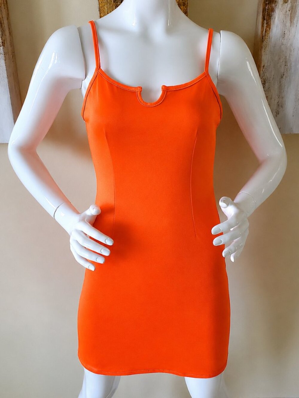 Shane Justin Orange Satin Mini Bodycon Dress SZ L